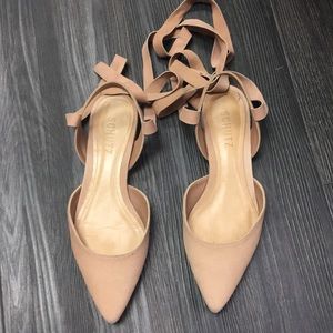 Schutz nude suede lace up ballerina flat